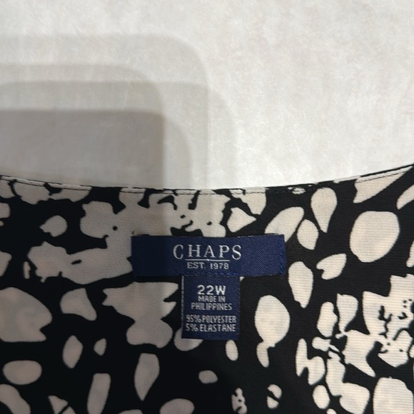 Chaps Faux Wrap Dress S 22W Midi Stretch Black White - Picture 9 of 10